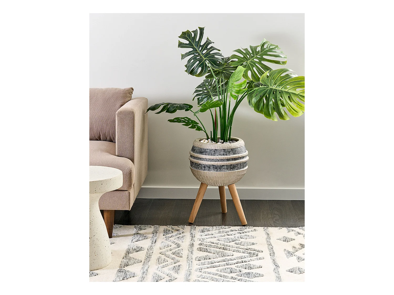 Verhoogde bloempot ATHYRIUM Keramiek 38 cm Beige