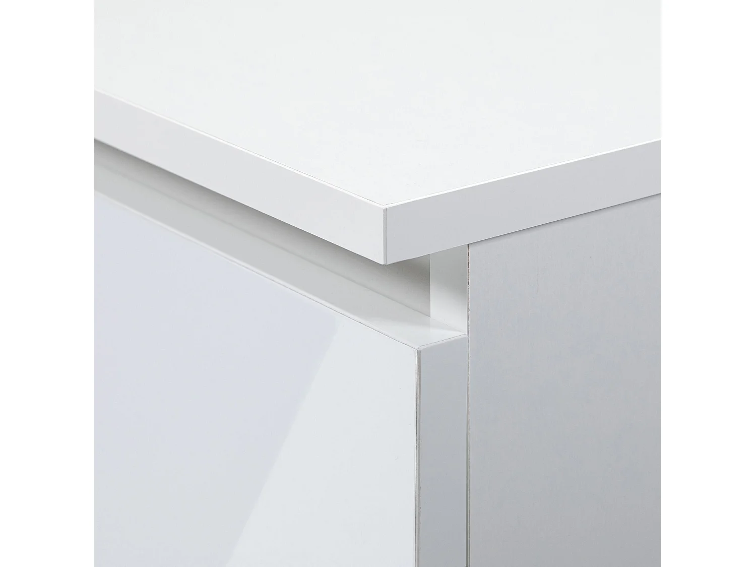bureau polo bois mdf 1 porte 3 tiroirs façade blanc brillant 5 étagères 124x52x74 cm