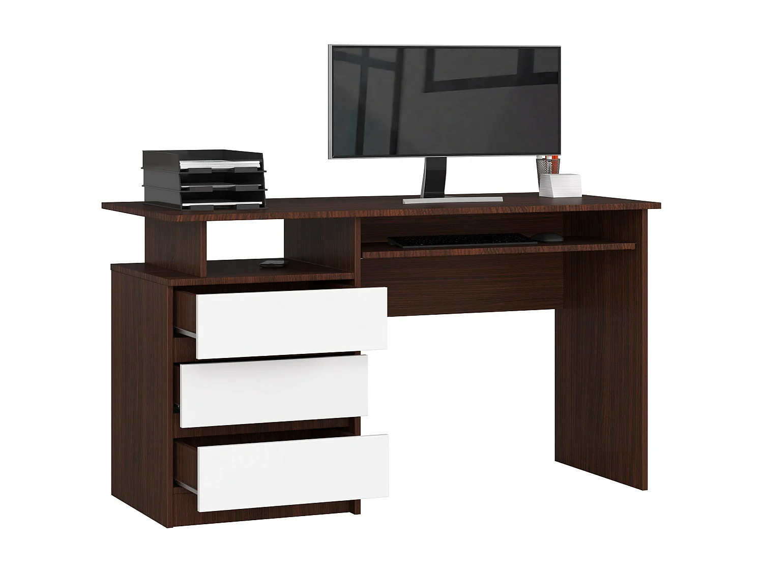 bureau erino bois mdf  gauche  4 tiroirs facade blanc 90x50x77 cm