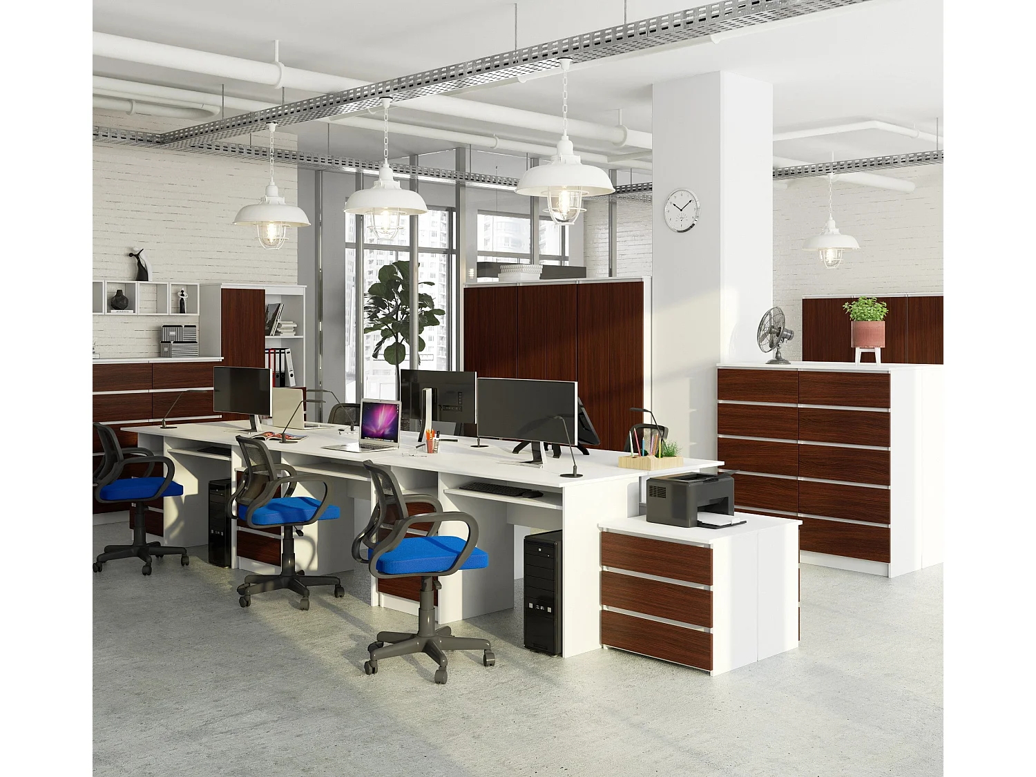 bureau erino bois mdf  blanc  gauche 4 tiroirs facade marron 90x50x77 cm