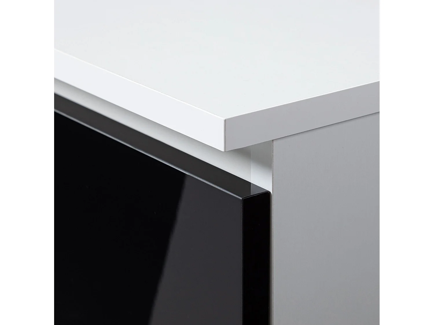 bureau erino bois mdf  blanc  gauche  4 tiroirs facade noir brillant 90x50x77 cm