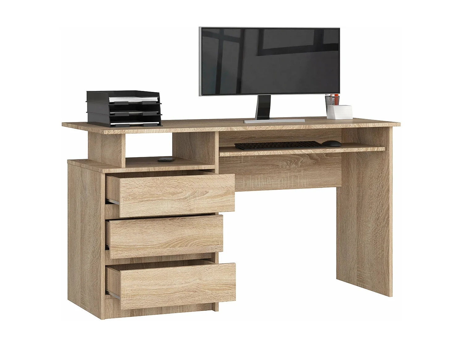 bureau erino bois mdf  gauche  4 tiroirs facade marron 90x50x77 cm