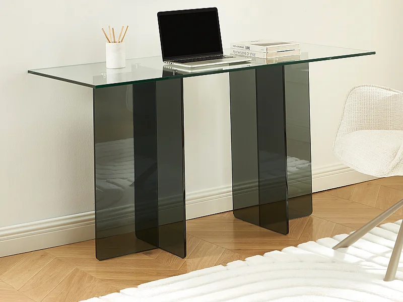 Bureau - Verre trempé - Transparent et anthracite - BYLENA
