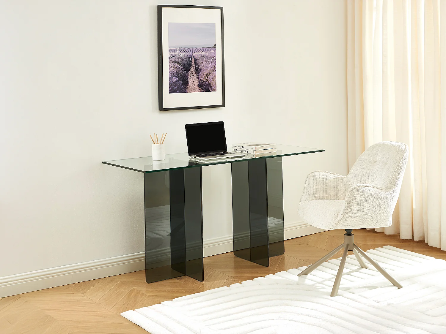 Bureau - Verre trempé - Transparent et anthracite - BYLENA