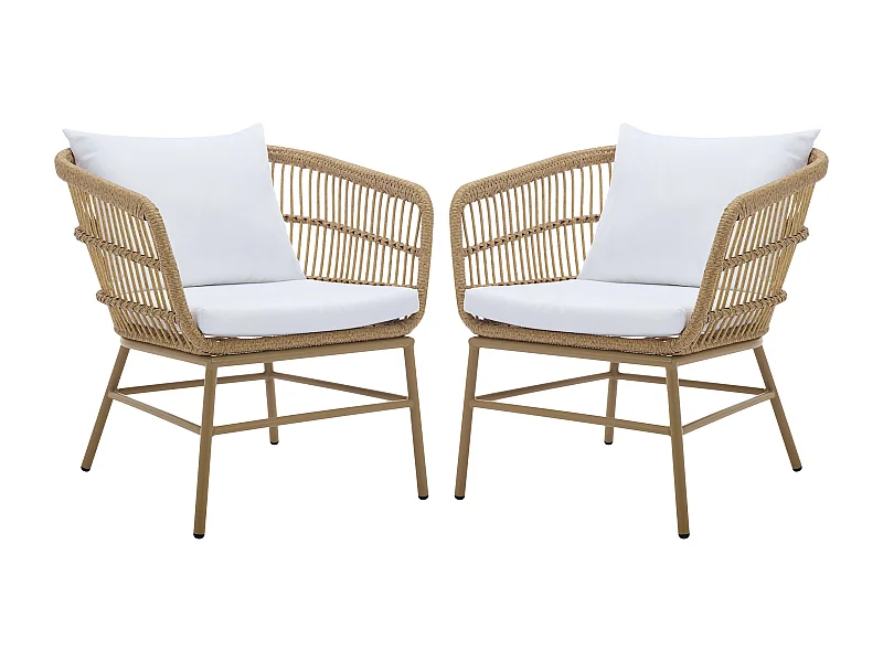 Gartensessel 2er-Set - Polyrattan - Holzfarben hell - LOUSINI von MYLIA