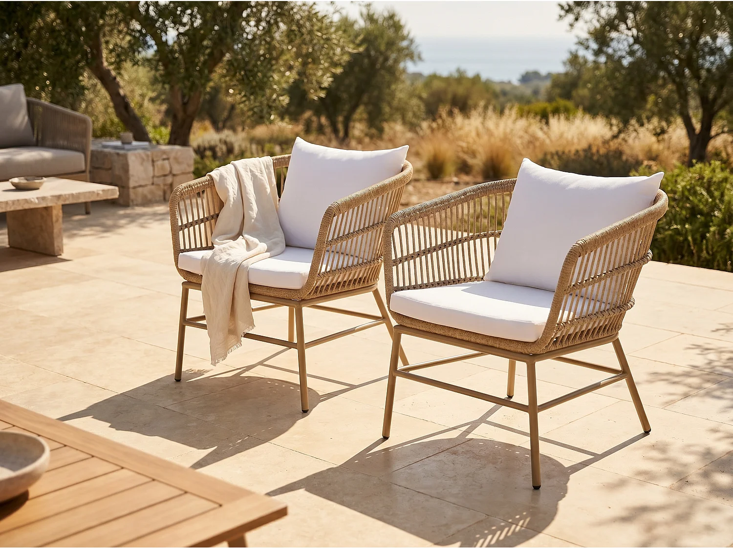 Gartensessel 2er-Set - Polyrattan - Holzfarben hell - LOUSINI von MYLIA