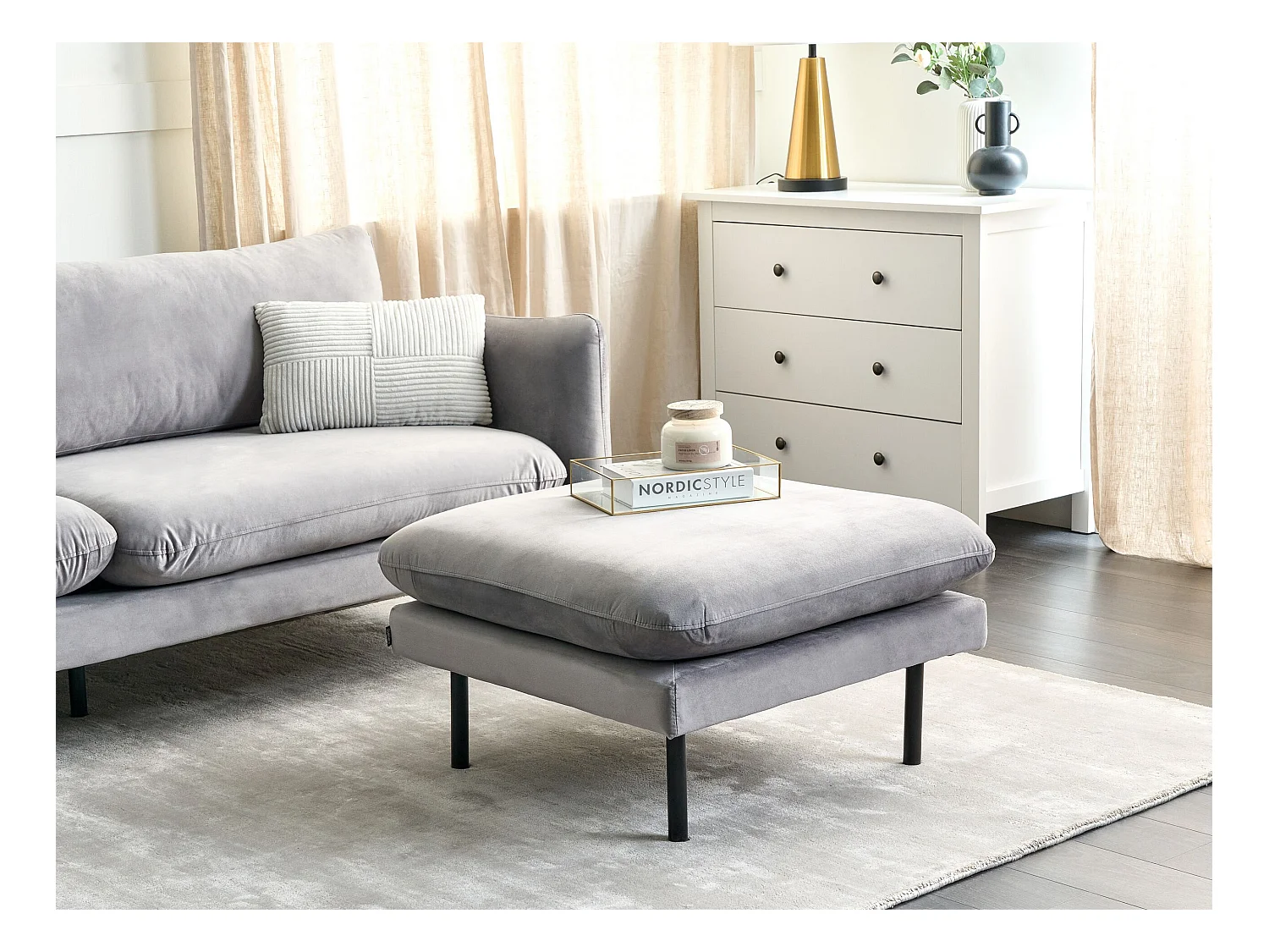 Ottomaan VINTERBRO Fluweel Grijs