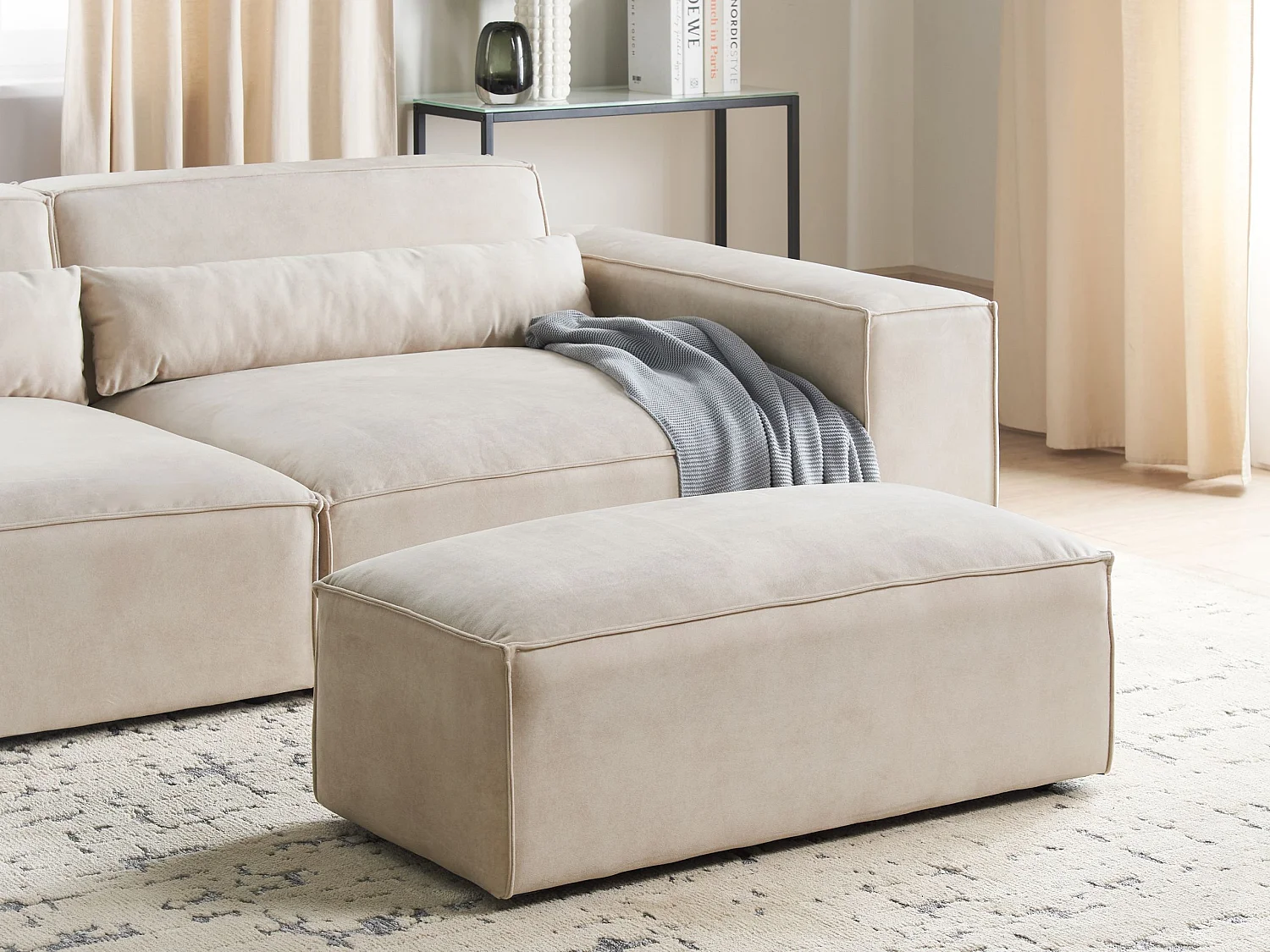 Ottoman HELLNAR Velours Beige clair