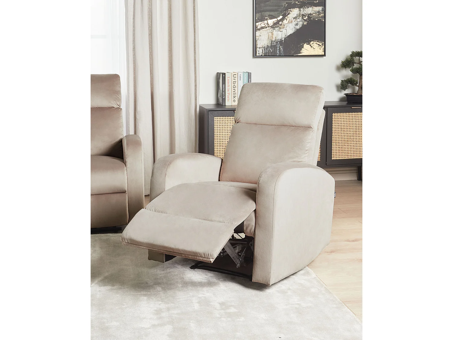Fauteuil inclinable électrique VERDAL Repose-pieds inclus Velours Taupe