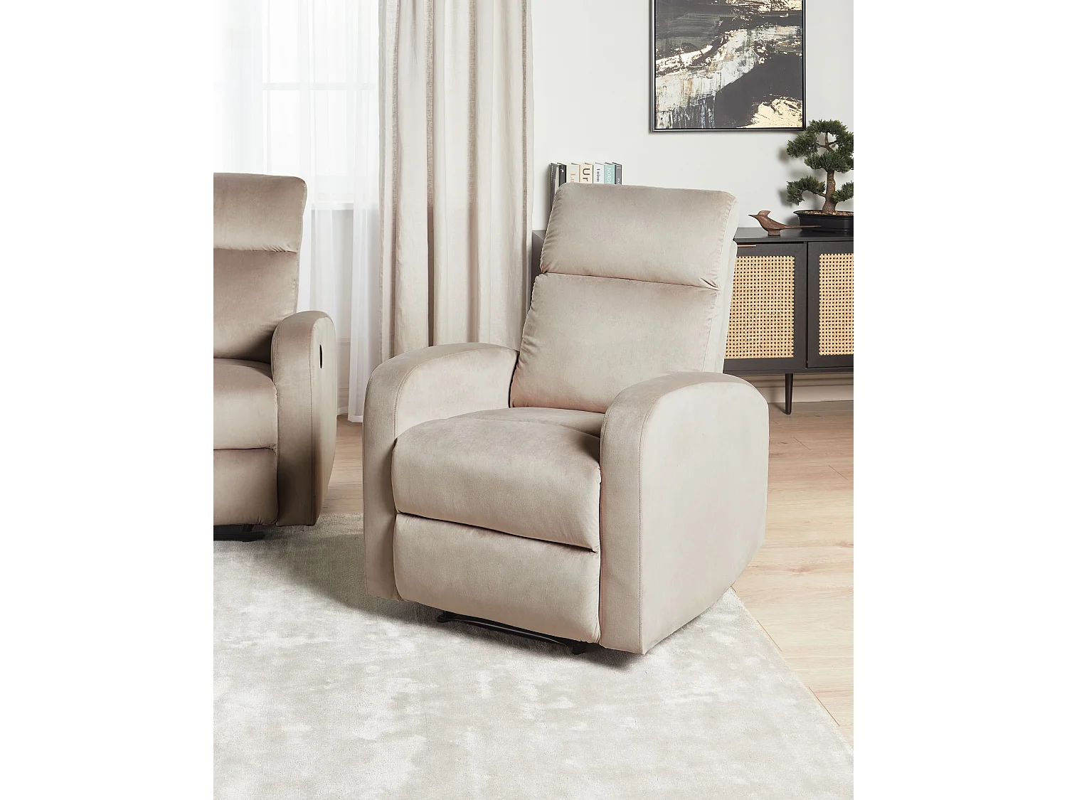 Fauteuil inclinable VERDAL Repose-pieds inclus Velours Taupe