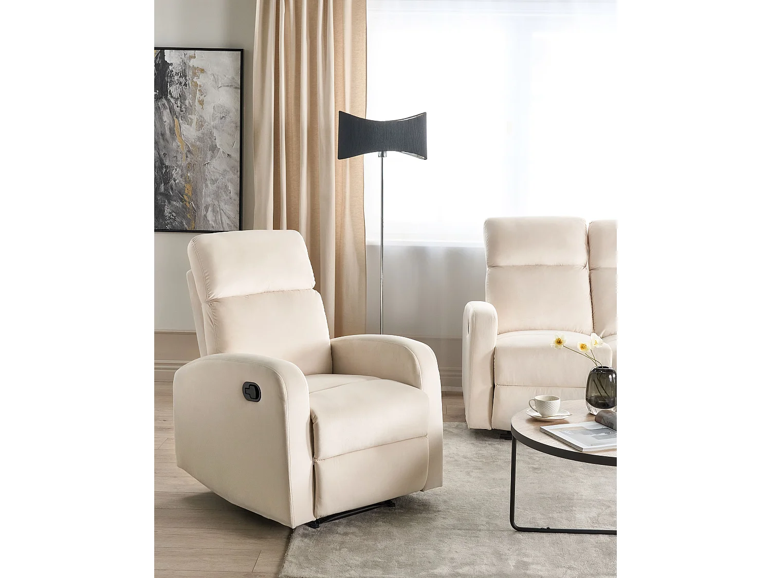 Fauteuil inclinable VERDAL Repose-pieds inclus Velours Blanc cassé