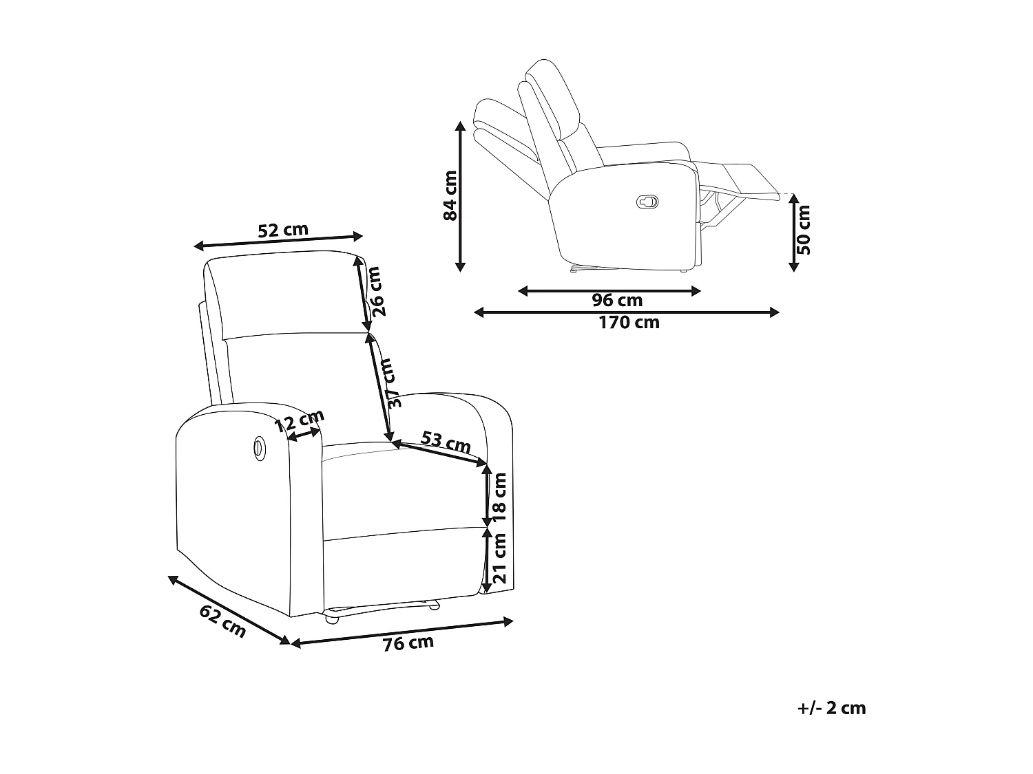 Fauteuil inclinable VERDAL Repose-pieds inclus Velours Blanc cassé