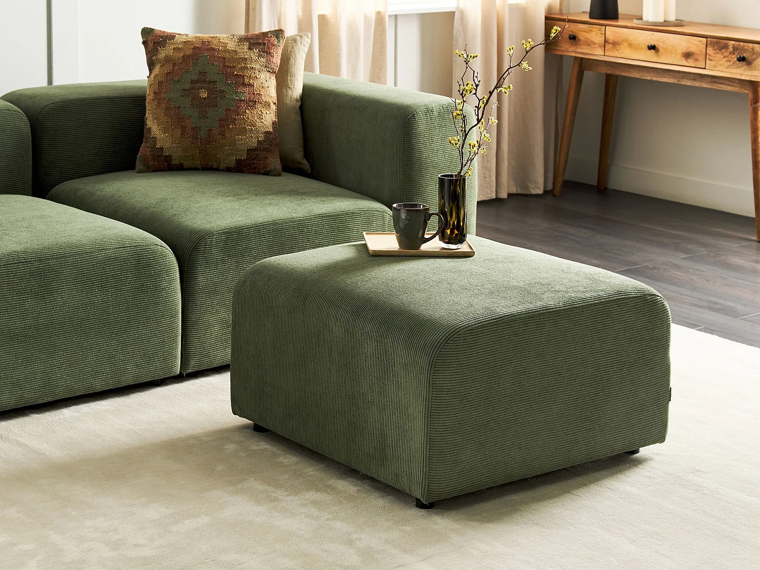 Ottoman FALSTERBO Velours côtelé Vert