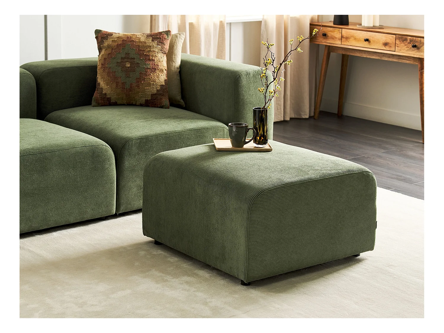 Ottoman FALSTERBO Velours côtelé Vert