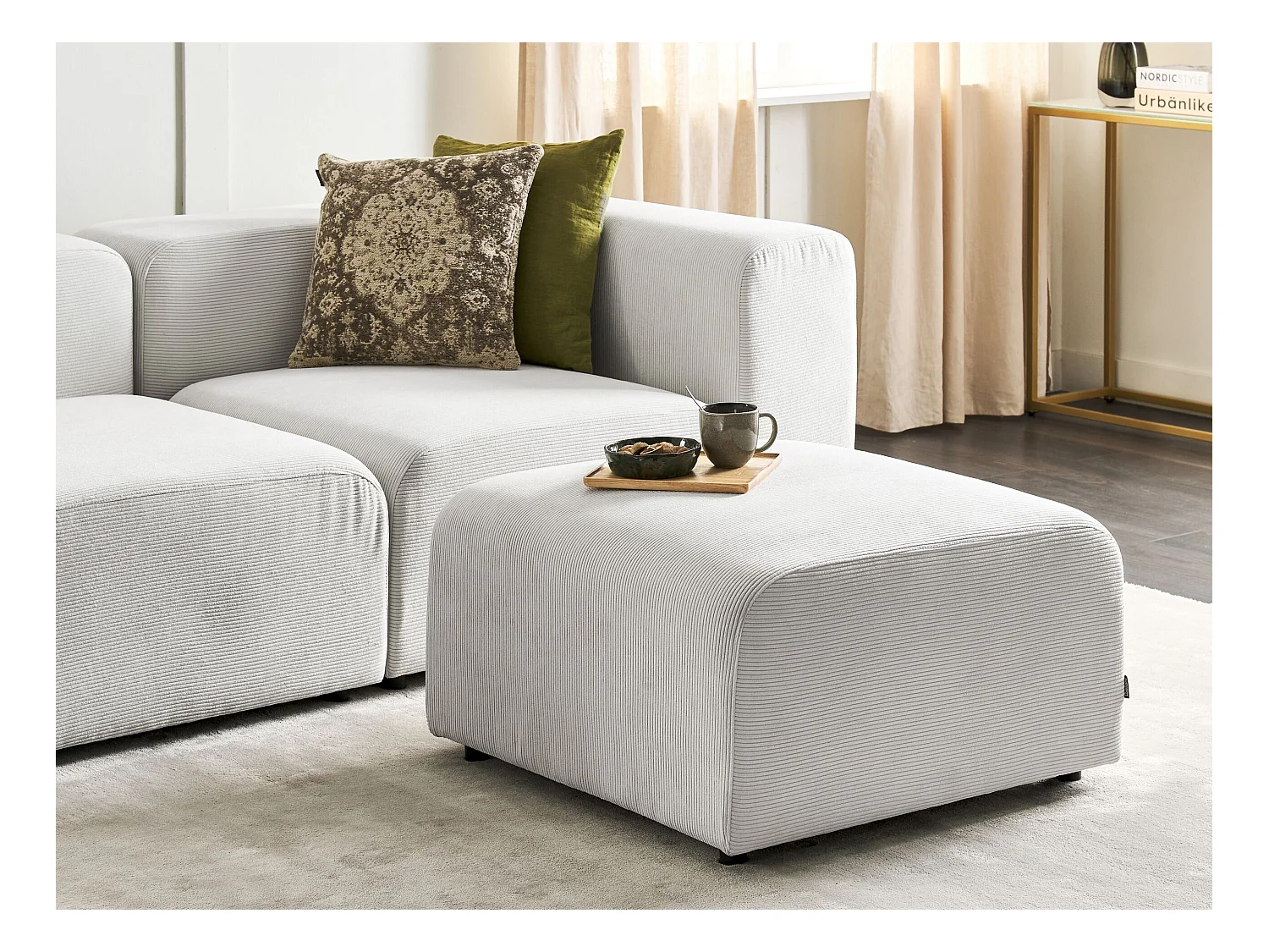 Ottomana FALSTERBO Velluto a coste Bianco sporco