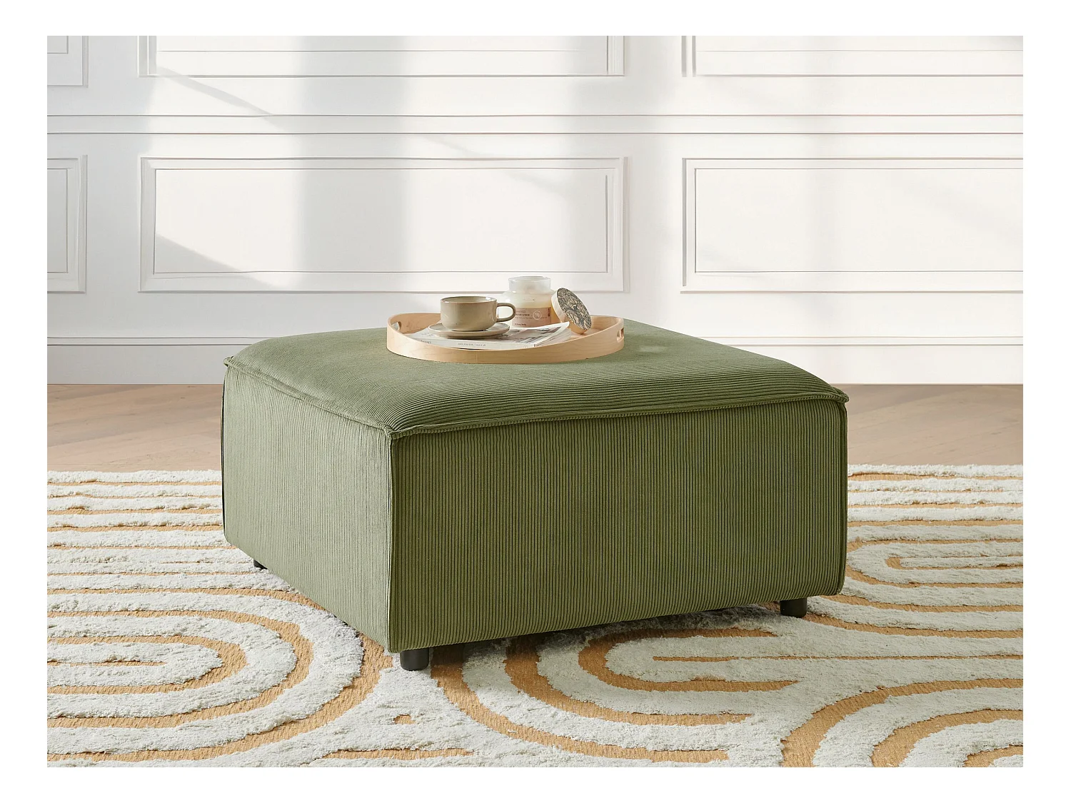 Ottoman ARDAL Velours côtelé Vert