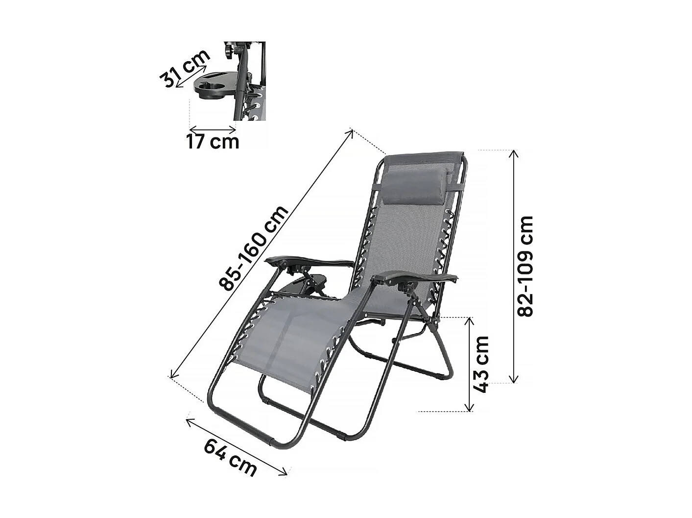 Fauteuil de jardin relax zéro gravité "Sintra" - Gris