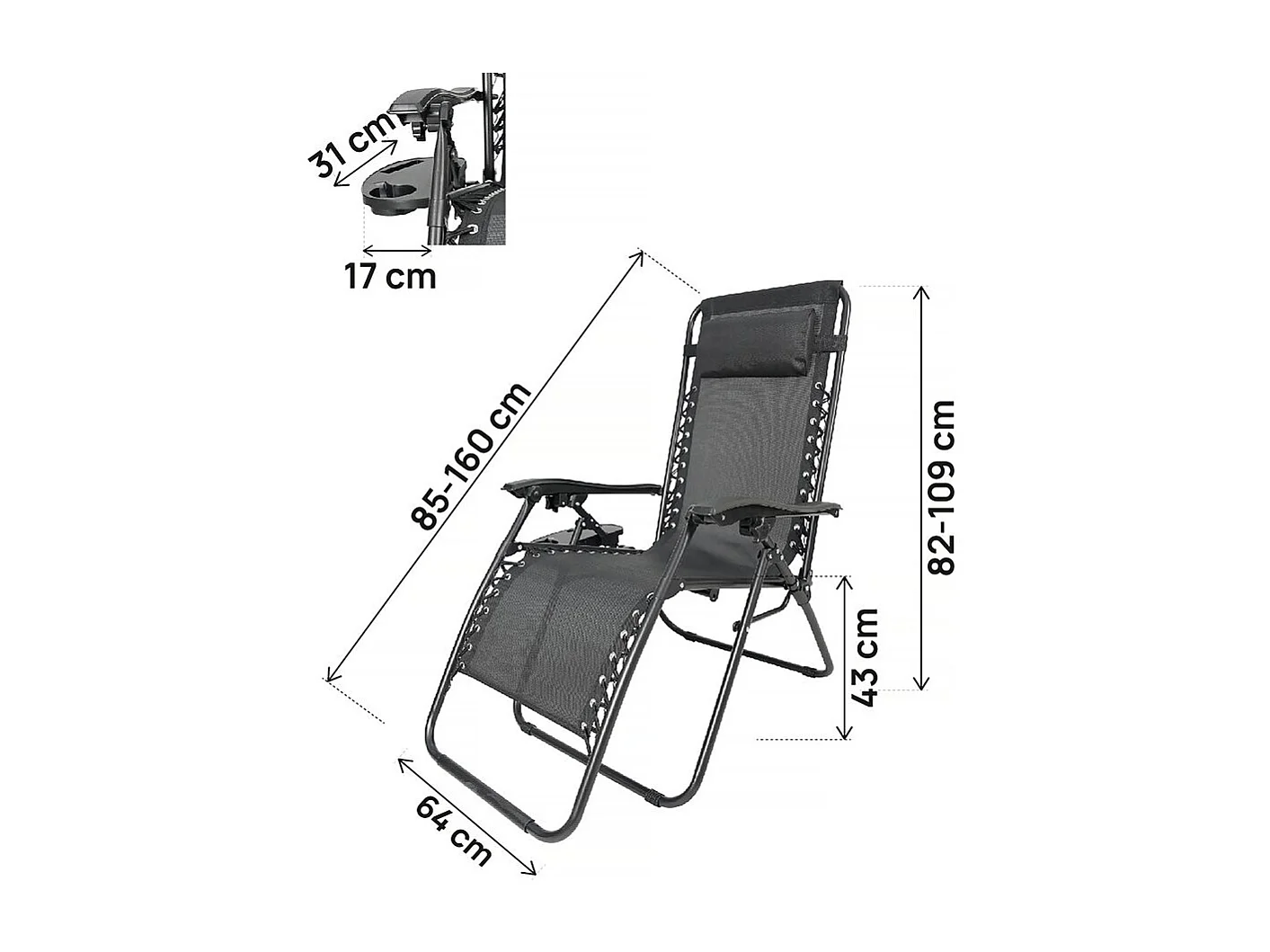 Fauteuil de jardin relax zéro gravité "Sintra" - Noir