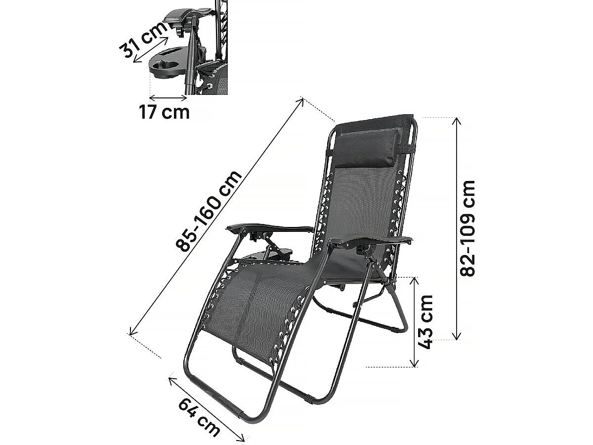 Fauteuil de jardin relax zéro gravité "Sintra" - Noir