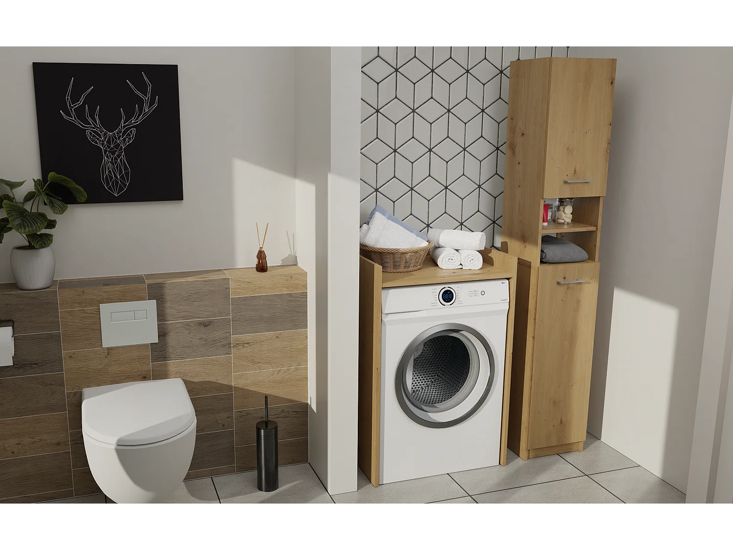 MARELLO - Colonne de salle de bain style moderne - 183x32x30 - 2 portes+étagères - Artisan