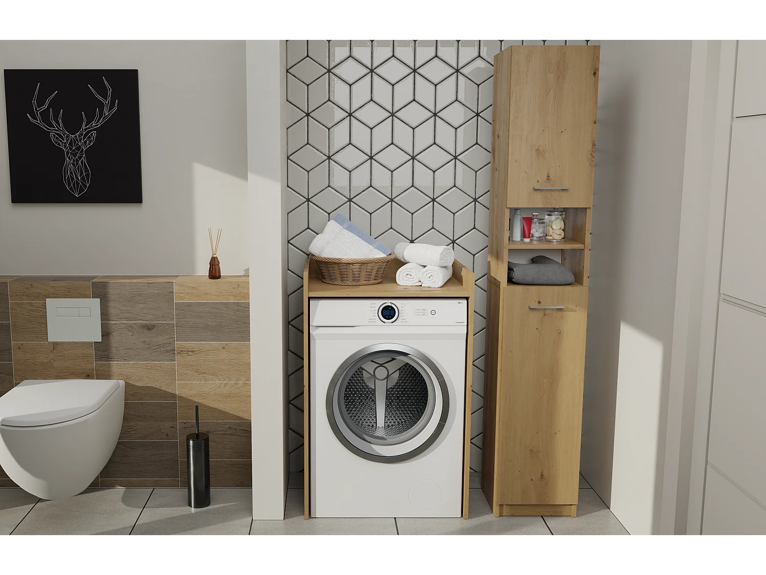 MARELLO - Colonne de salle de bain style moderne - 183x32x30 - 2 portes+étagères - Artisan