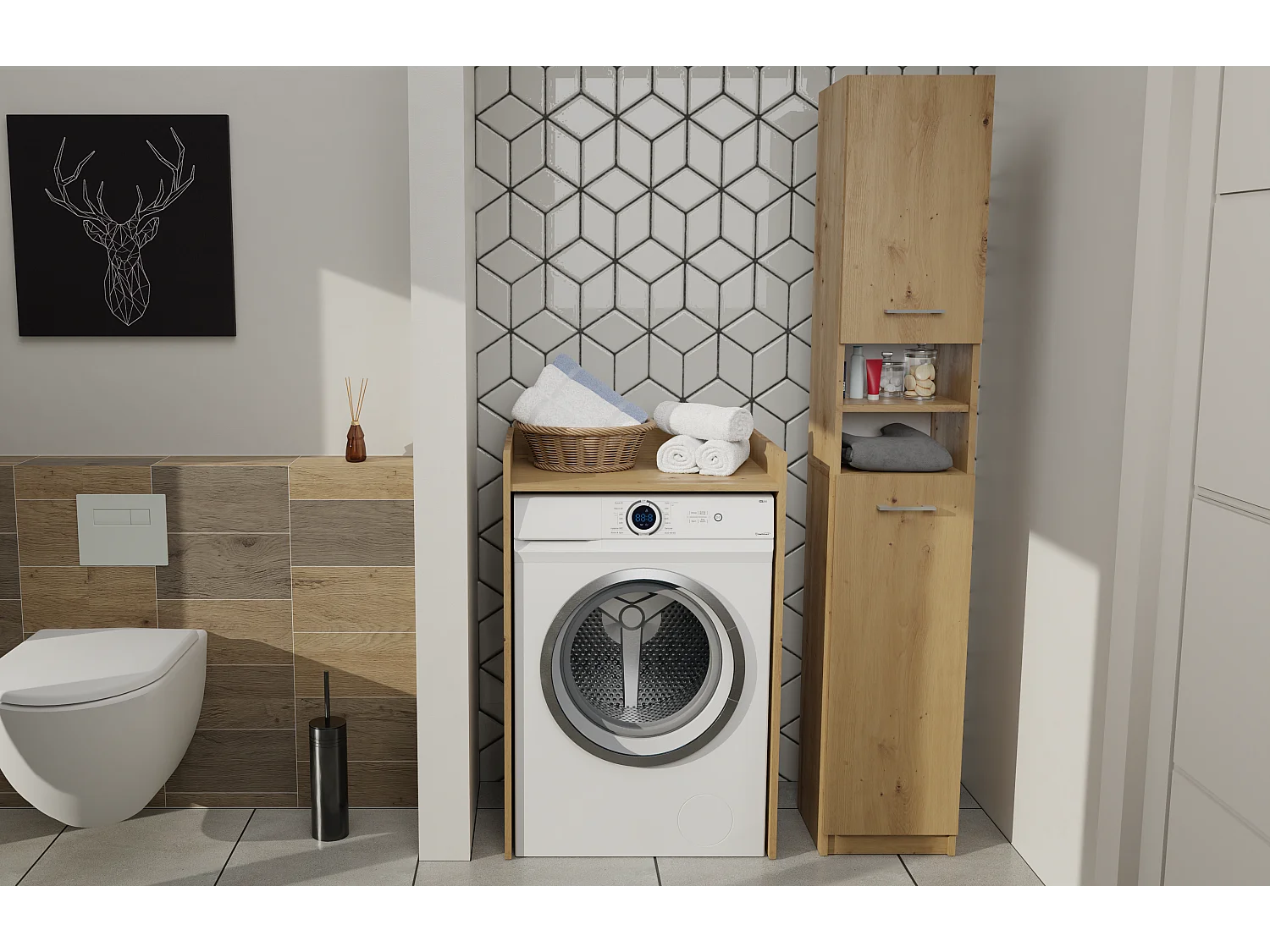 MARELLO - Colonne de salle de bain style moderne - 183x32x30 - 2 portes+étagères - Artisan