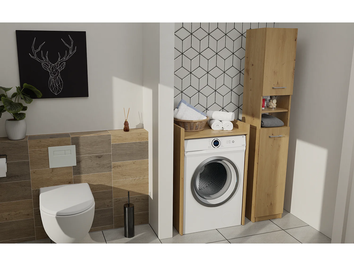 MARELLO - Colonne de salle de bain style moderne - 183x32x30 - 2 portes+étagères - Artisan