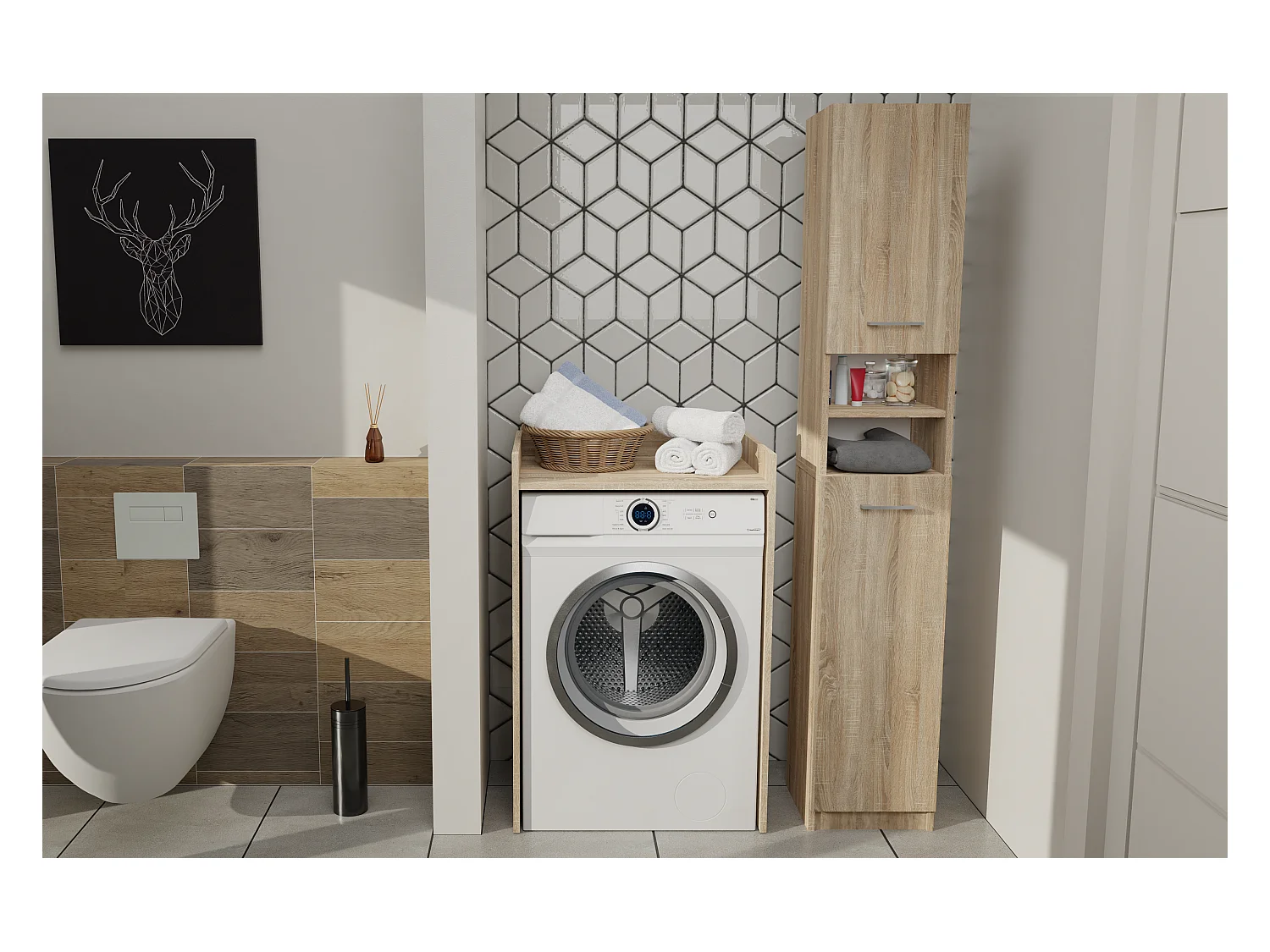 MARELLO - Colonne de salle de bain style moderne - 183x32x30 - 2 portes+étagères - Sonoma