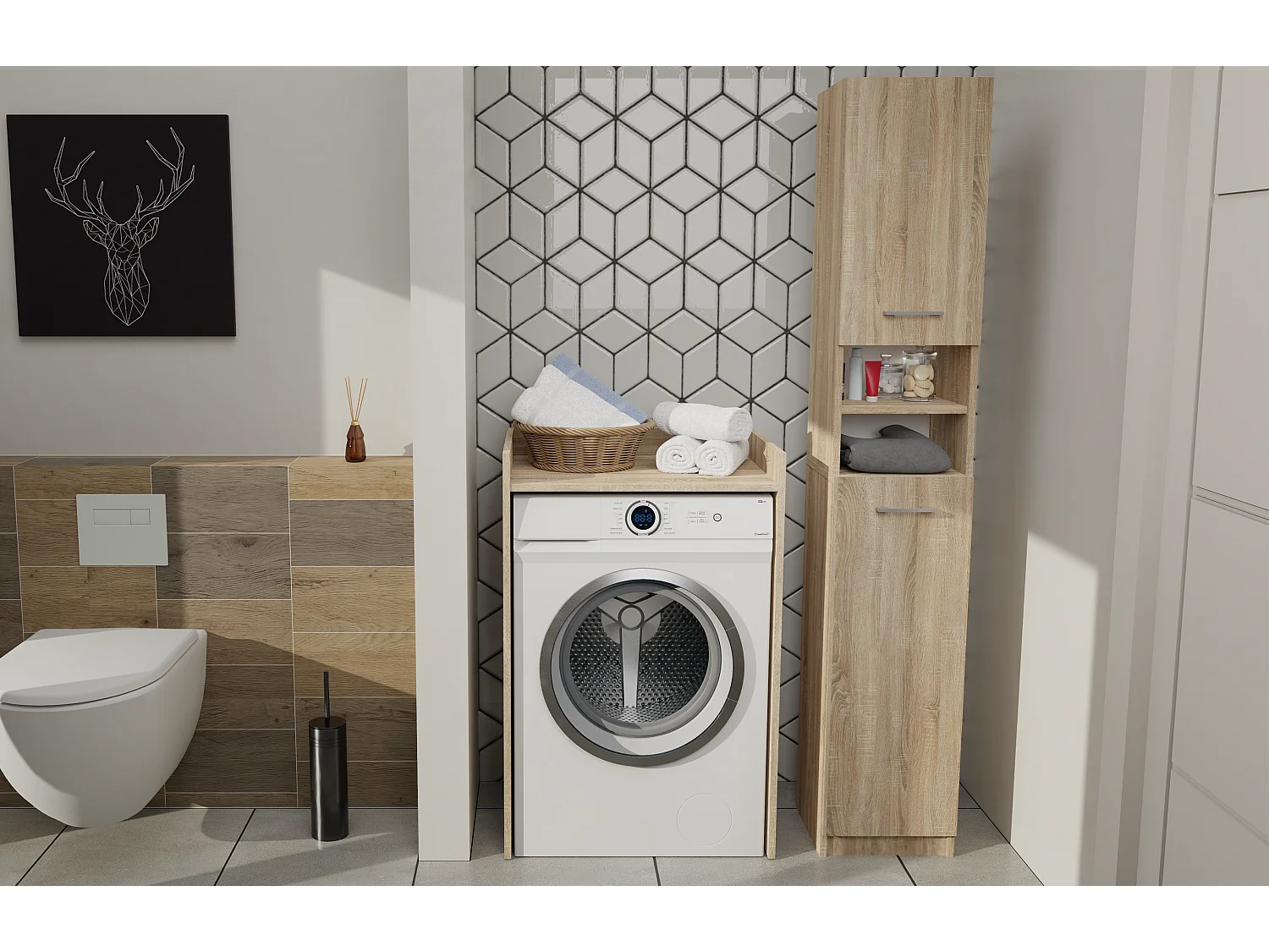 MARELLO - Badezimmersäule moderner Stil - 180x32x30 - 2 Türen+Regale