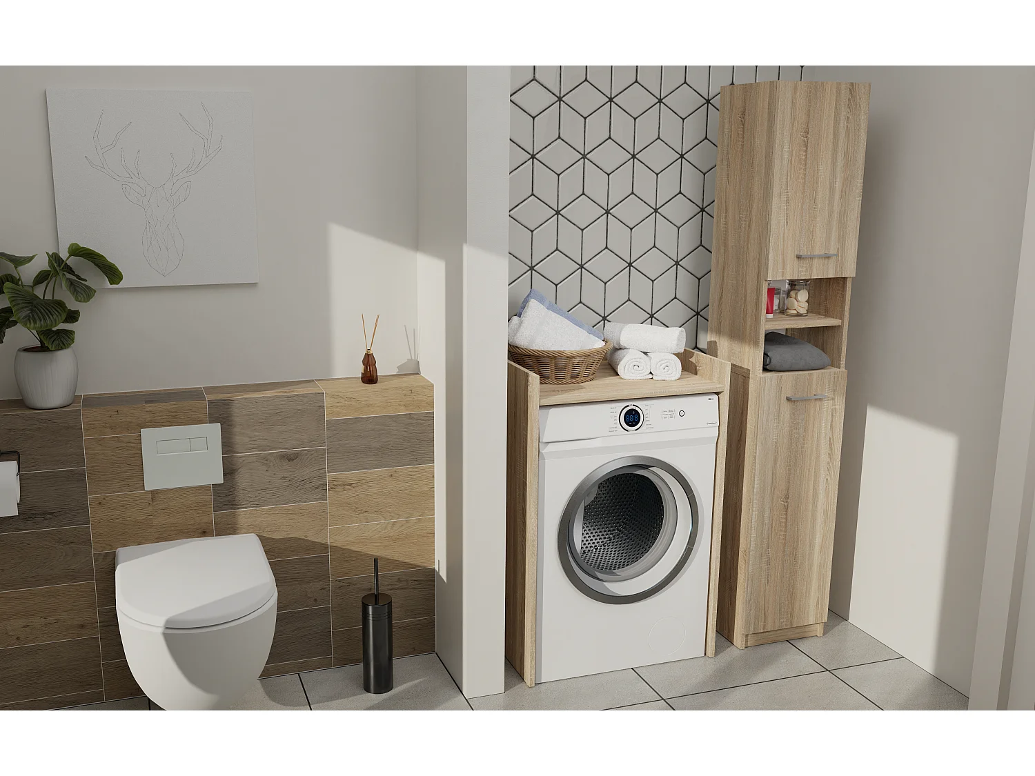 MARELLO - Badezimmersäule moderner Stil - 180x32x30 - 2 Türen+Regale