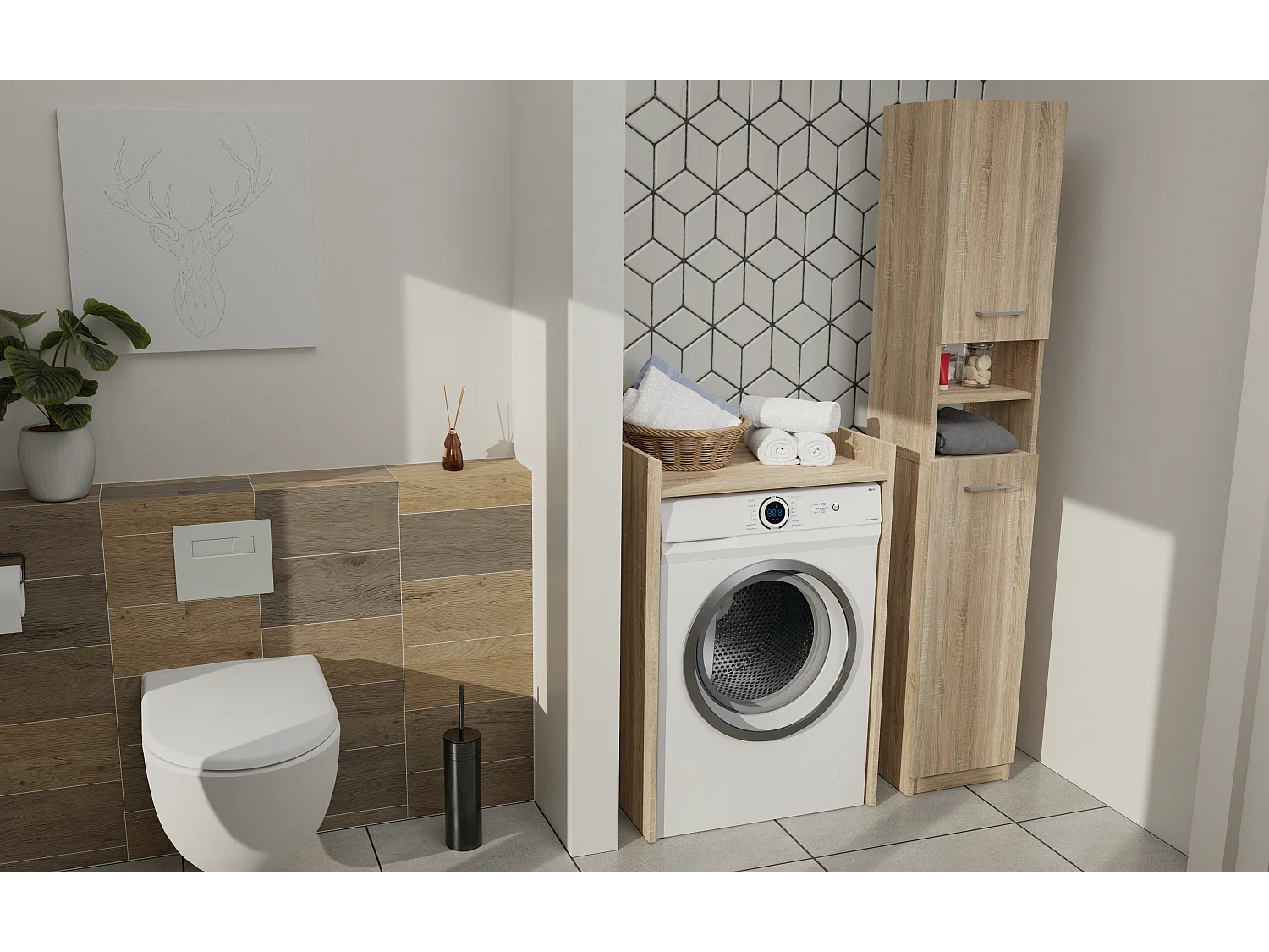 MARELLO - Colonne de salle de bain style moderne - 183x32x30 - 2 portes+étagères - Sonoma