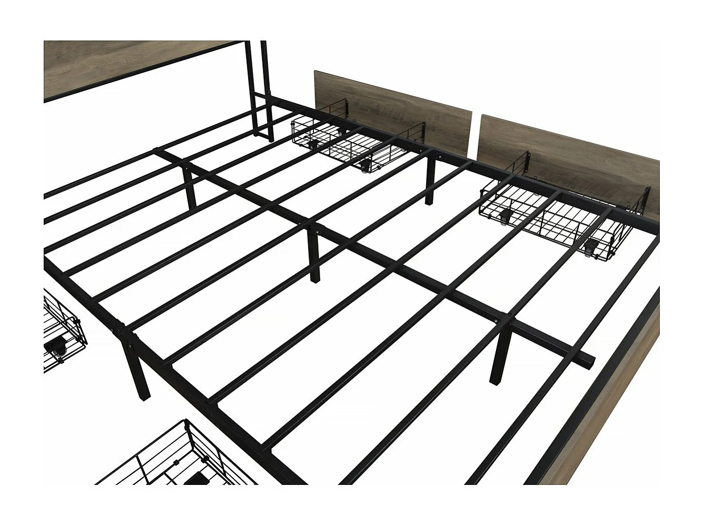 Lit double led en métal avec prise et tiroirs  "Léa" - 140 x 190 cm - Marron