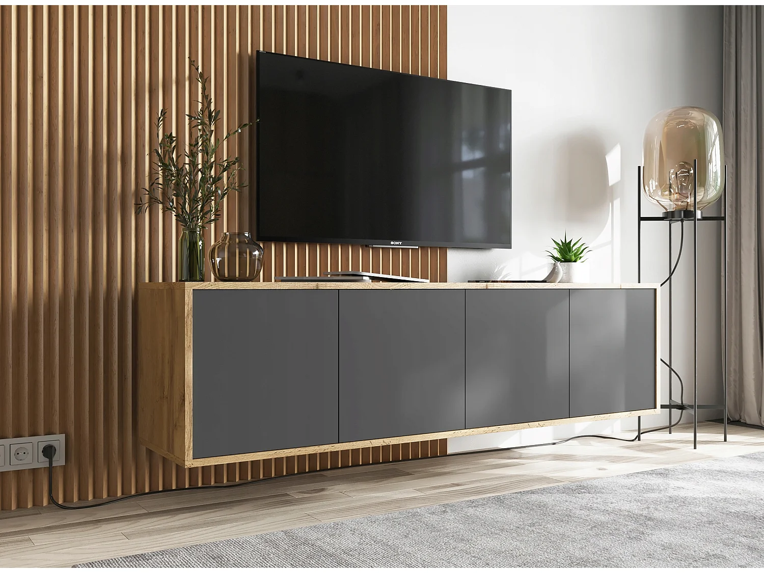 Szafka RTV NILA 4 150 dąb wotan/grafit mat