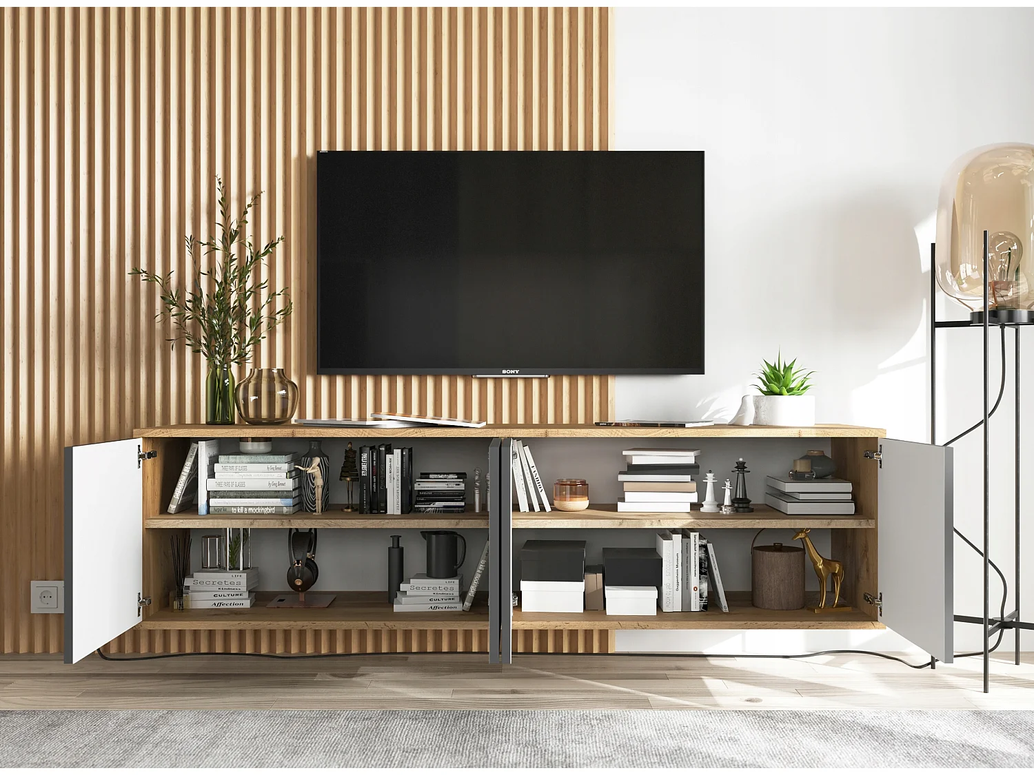 Szafka RTV NILA 4 150 dąb wotan/grafit mat