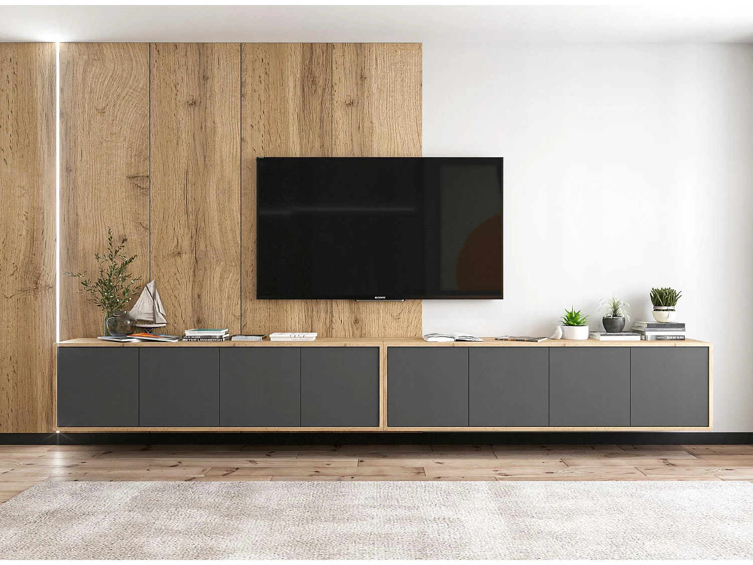 Szafka RTV NILA 4 150 dąb wotan/grafit mat