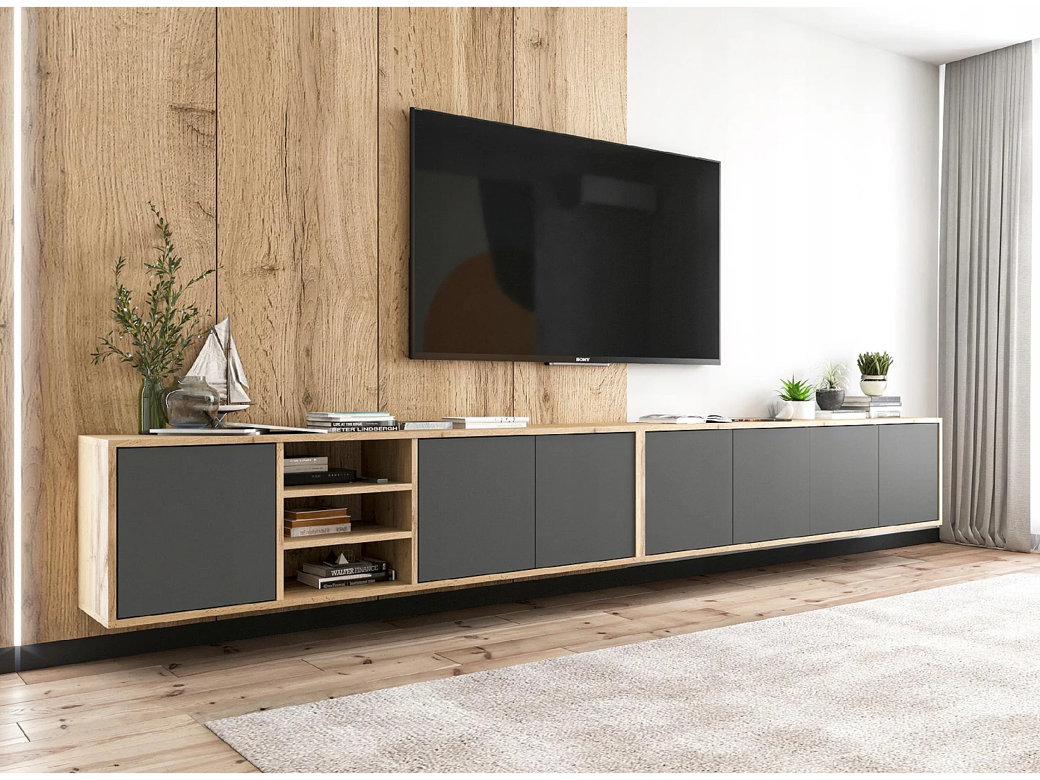 Szafka RTV NILA 4 150 dąb wotan/grafit mat