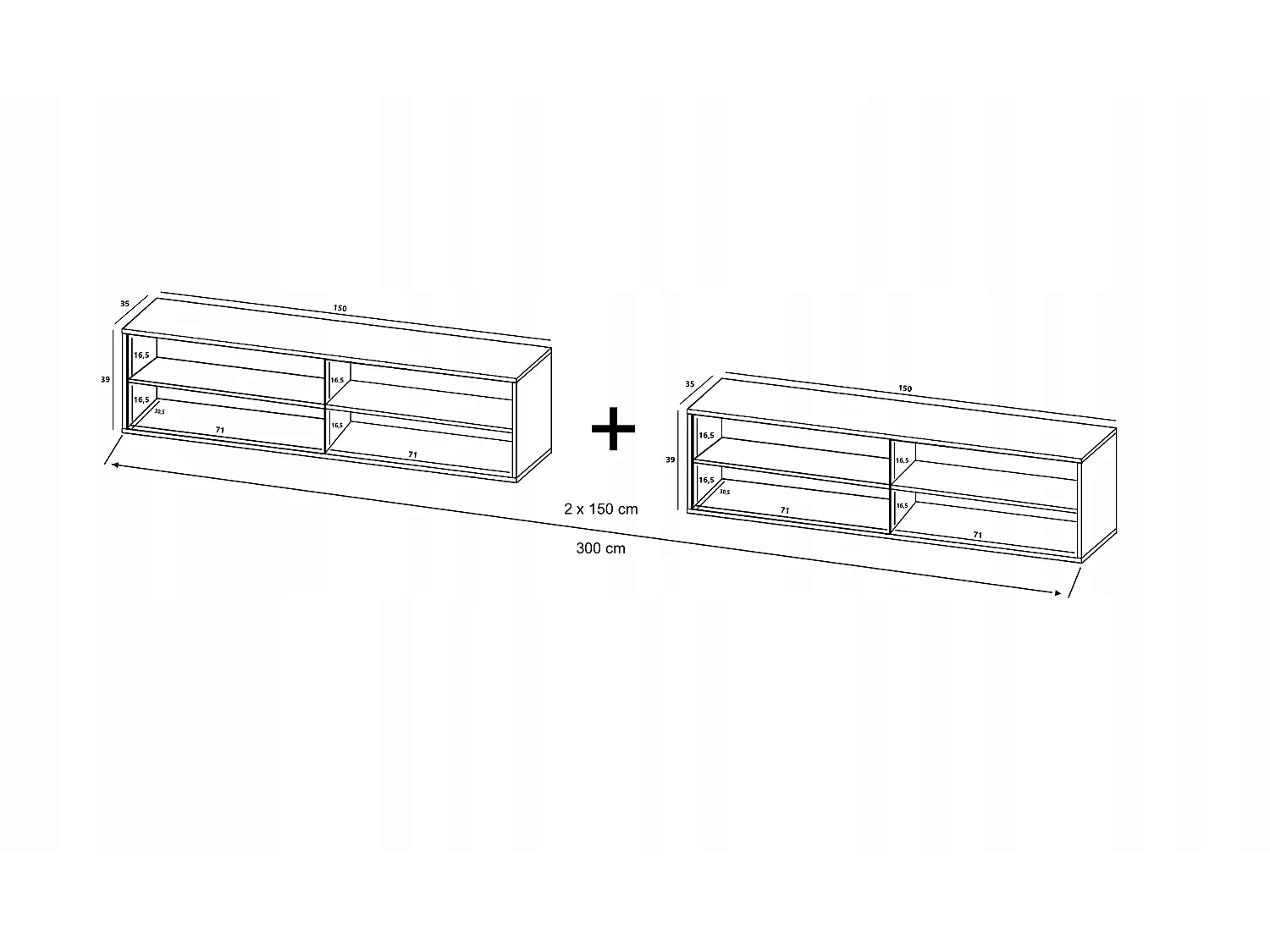 Meuble TV avec 8 portes - carcasse chêne wotan façades graphite mat - 300 cm