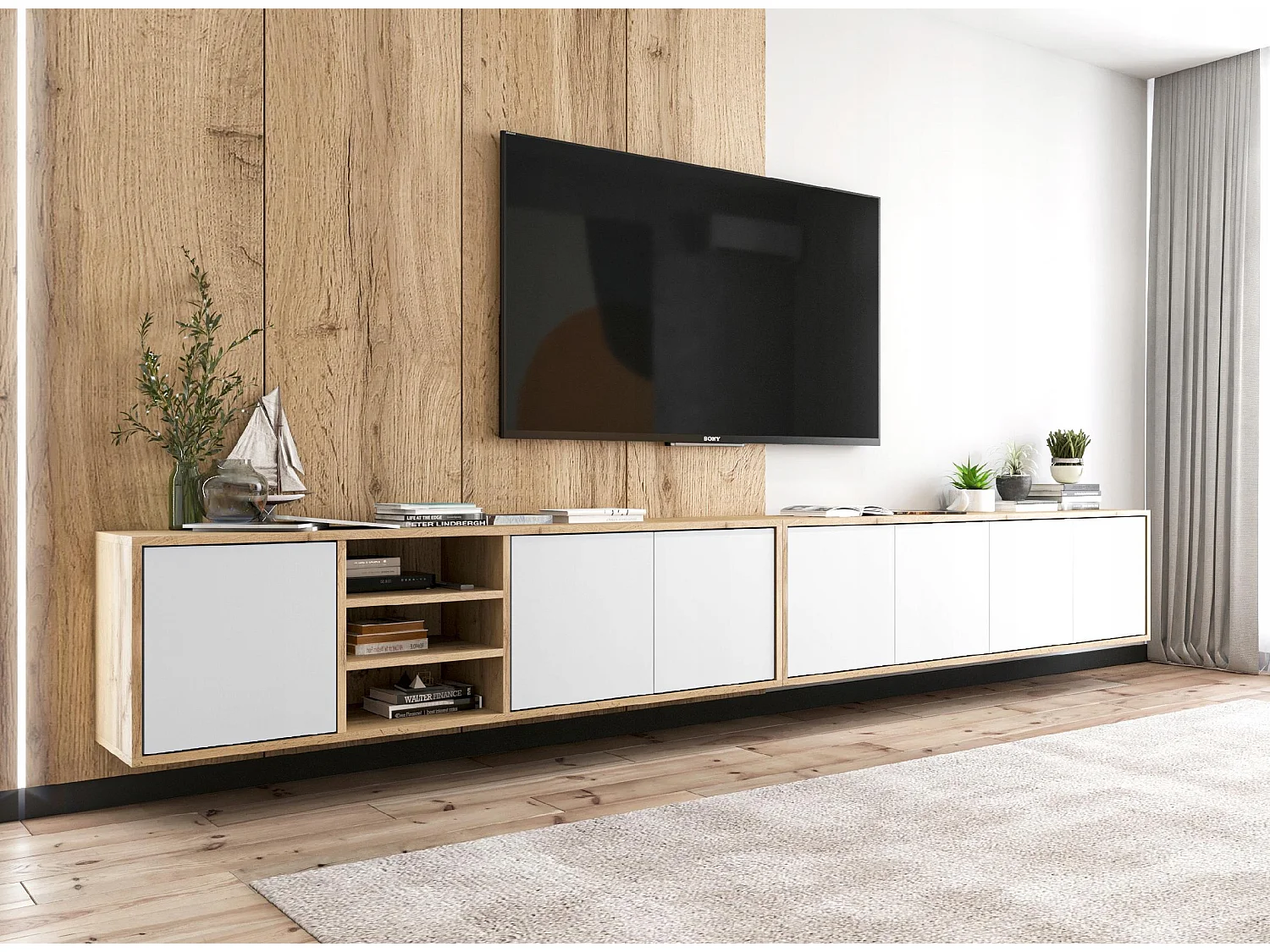 Szafka RTV NILA 2 150 dąb wotan/biała mat