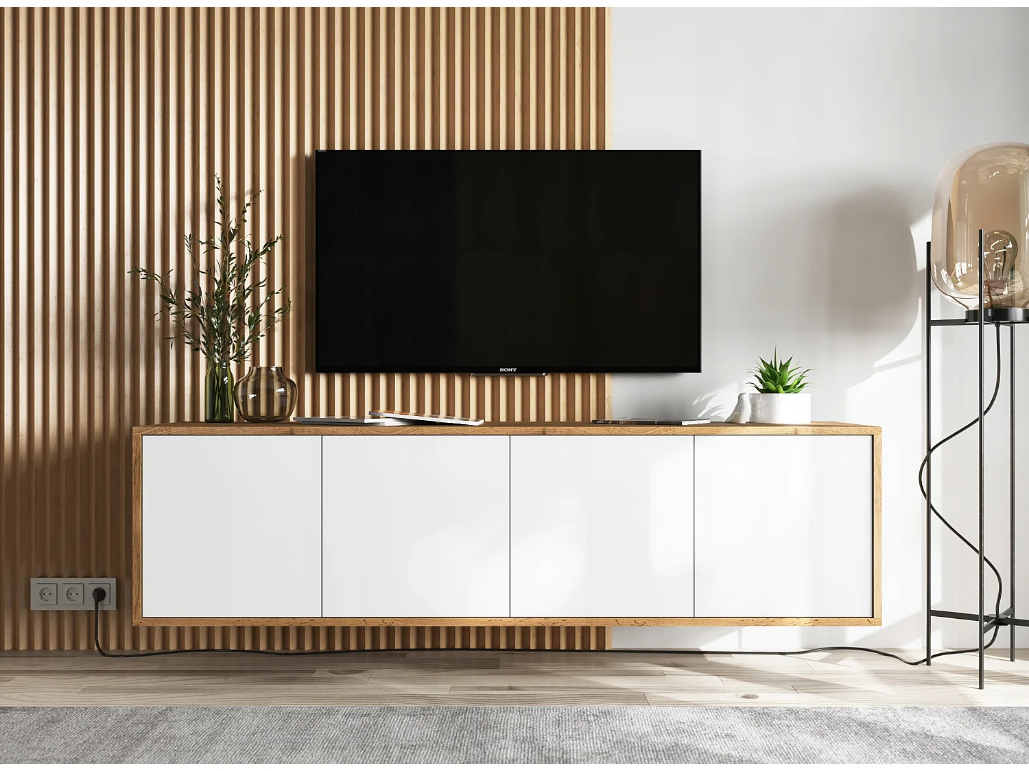 Szafka RTV NILA 4 150 dąb wotan/biała mat