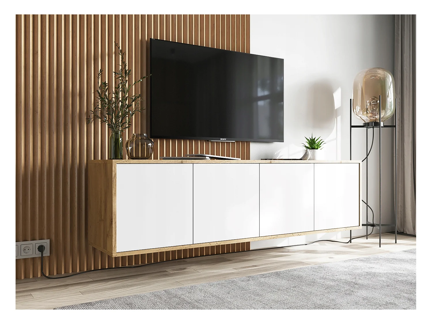 Szafka RTV NILA 4 150 dąb wotan/biała mat