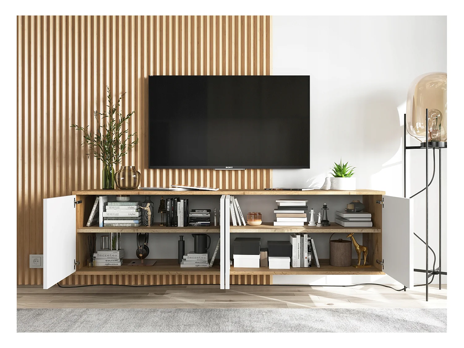 Szafka RTV NILA 4 150 dąb wotan/biała mat