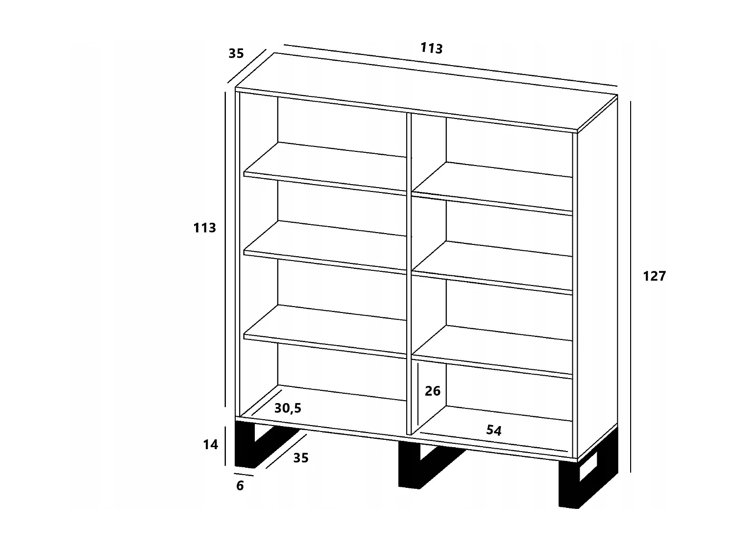 Commode avec 4 portes  - carcasse chêne wotan façades blanc mat - 113 cm, pieds en métal