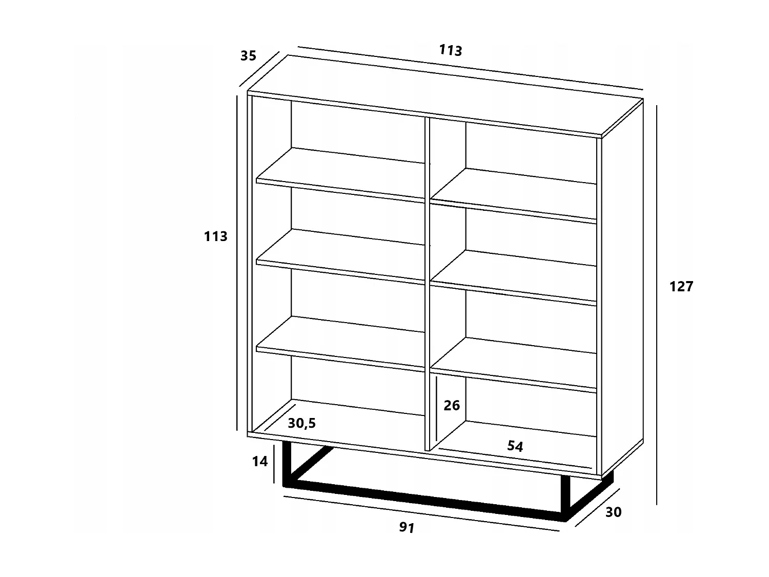 Commode avec 4 portes  - carcasse chêne wotan façades graphite mat - 113 cm, cadre métallique
