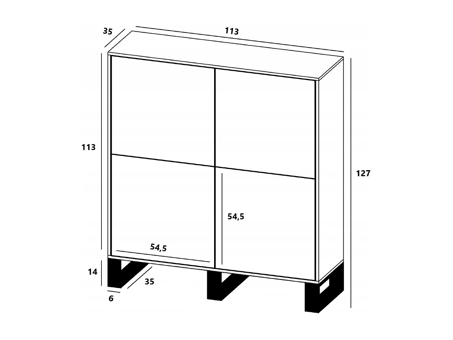 Commode avec 4 portes  - carcasse chêne wotan façades graphite mat - 113 cm, pieds en métal