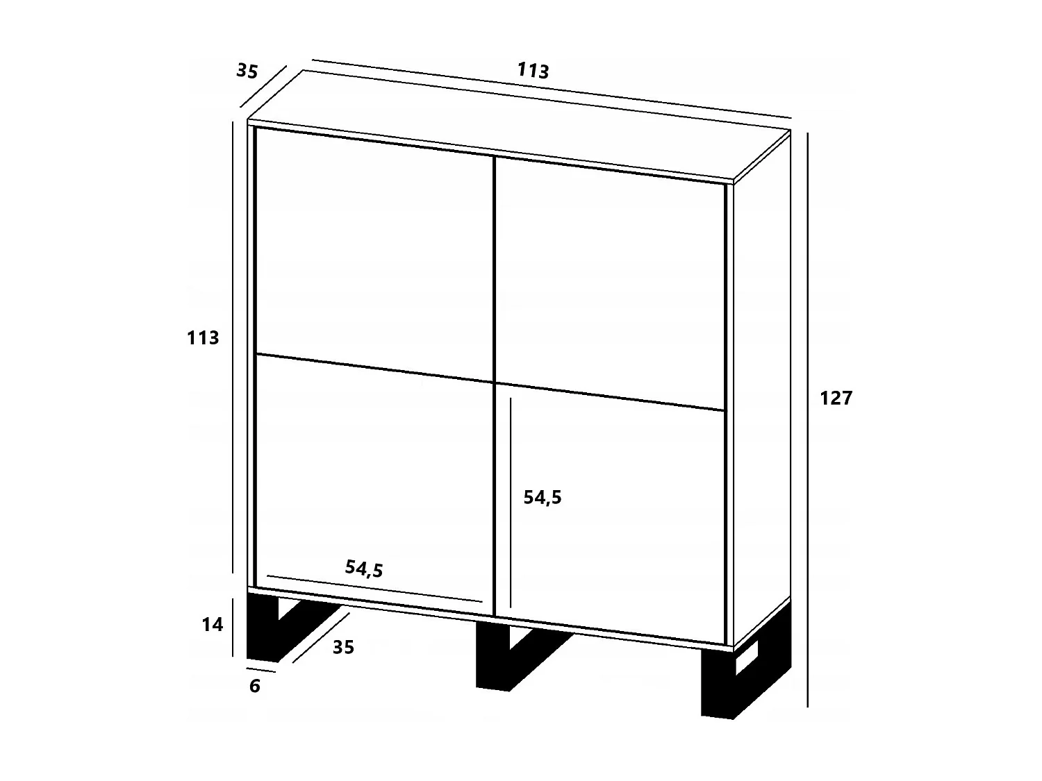 Commode avec 4 portes  - carcasse chêne wotan façades graphite mat - 113 cm, pieds en métal