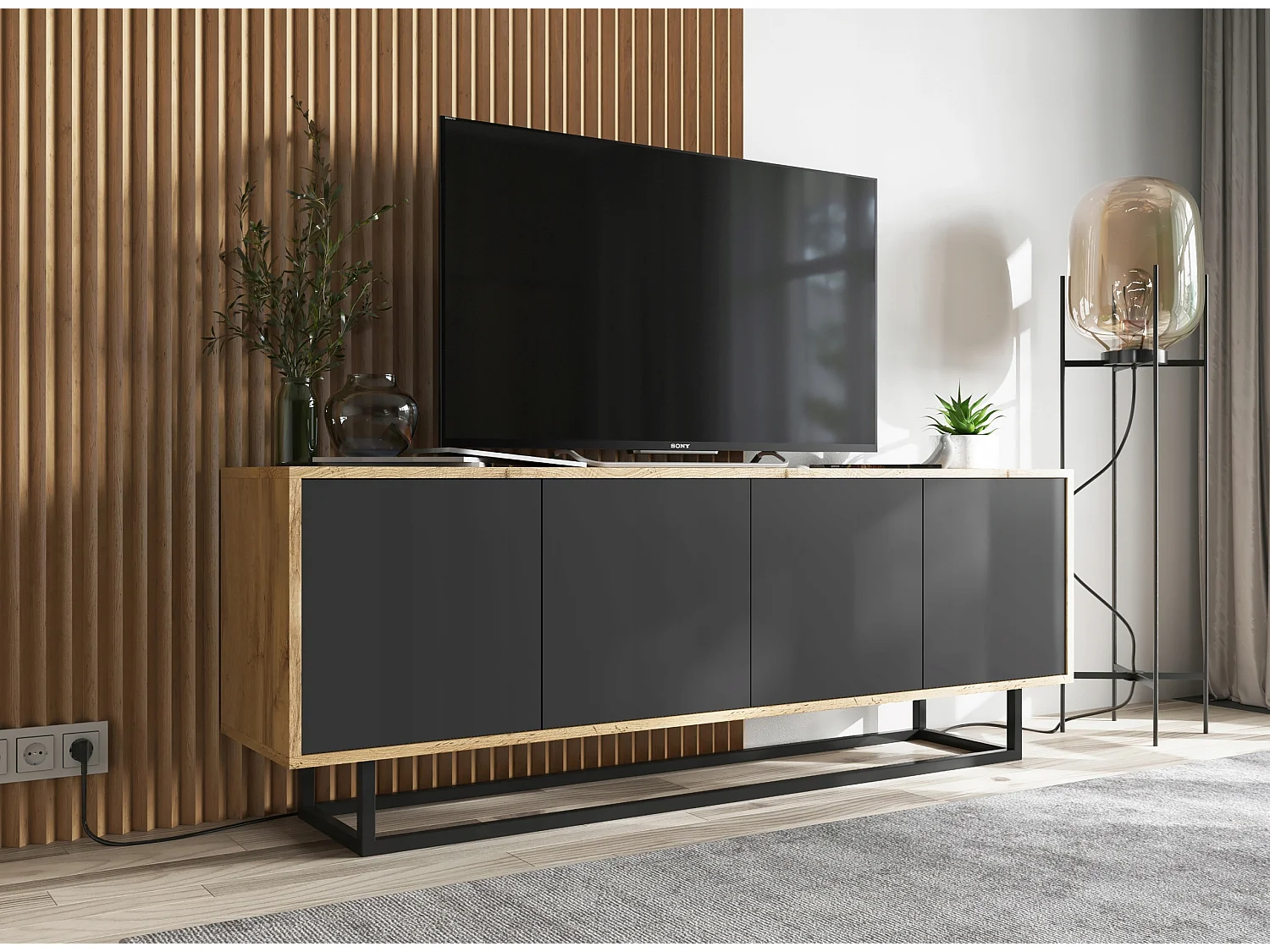 Szafka RTV NILA 3 150 dąb wotan/czarna mat