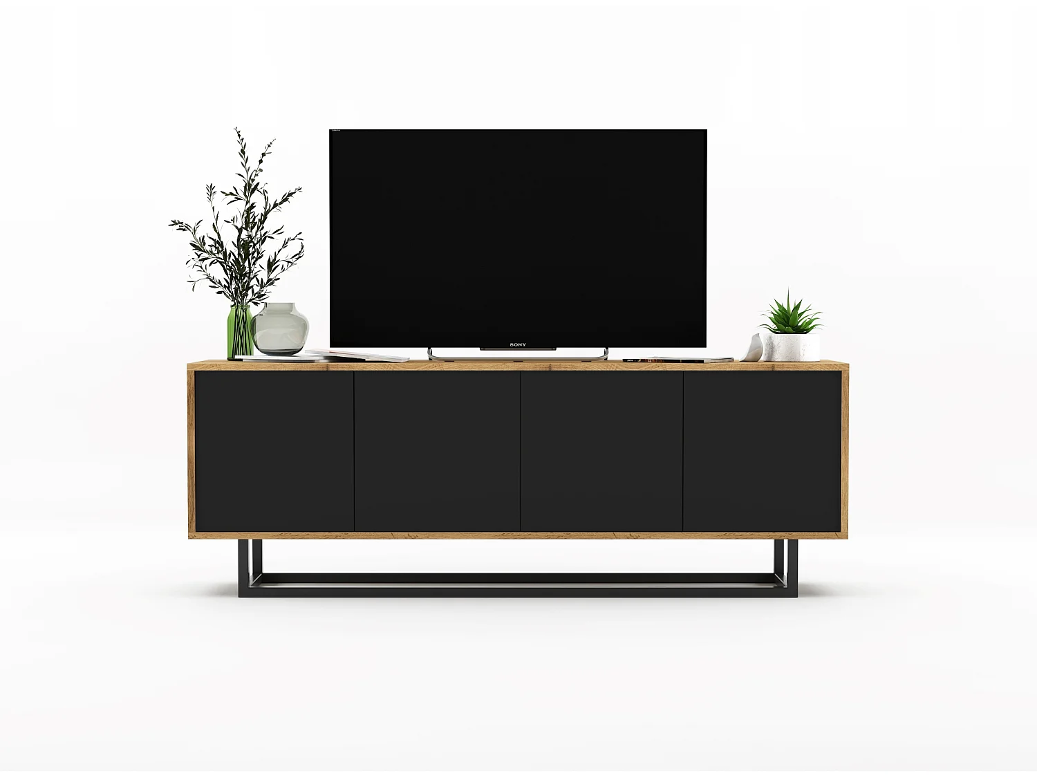 Szafka RTV NILA 3 150 dąb wotan/czarna mat