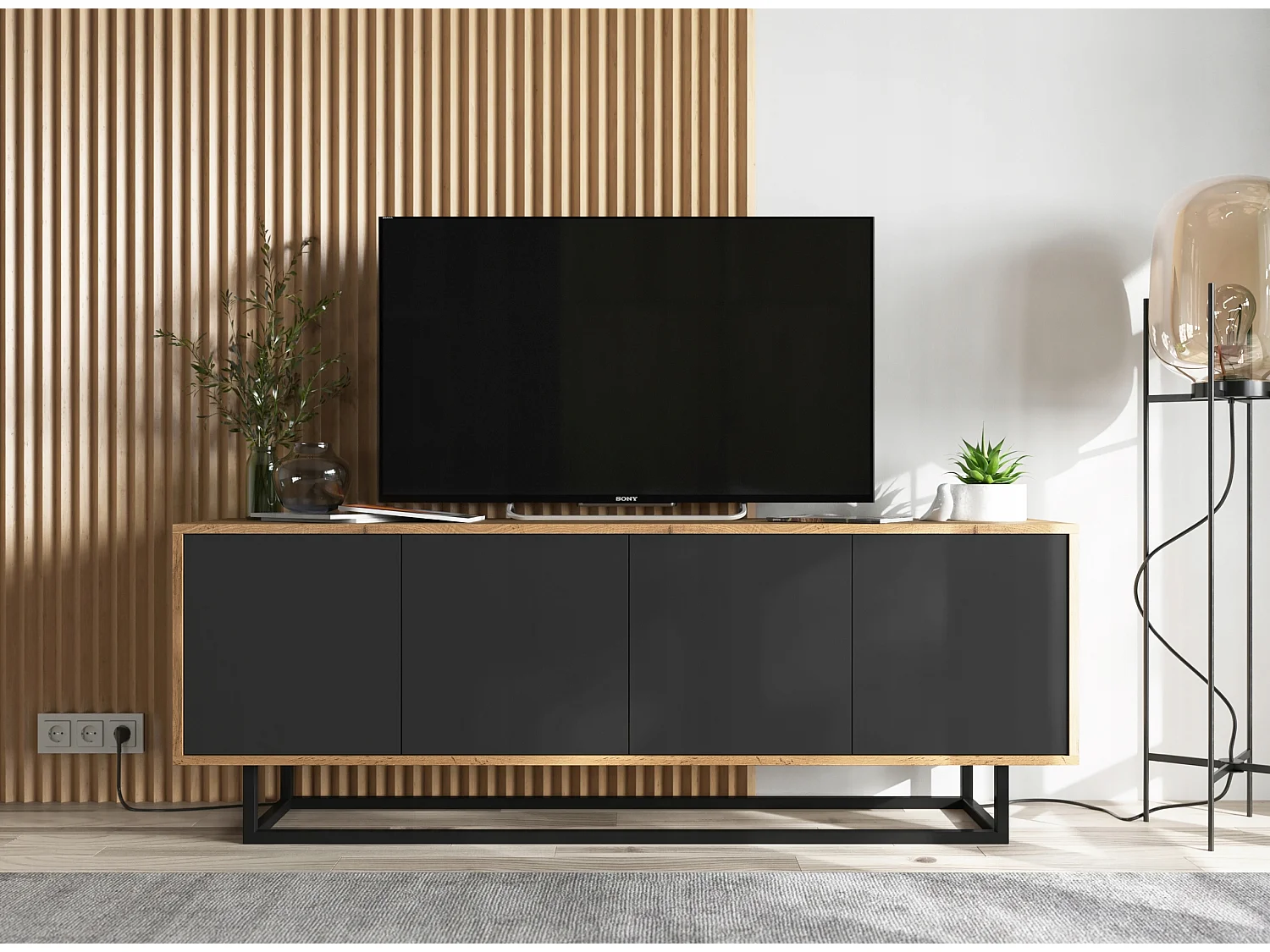 Szafka RTV NILA 3 150 dąb wotan/czarna mat