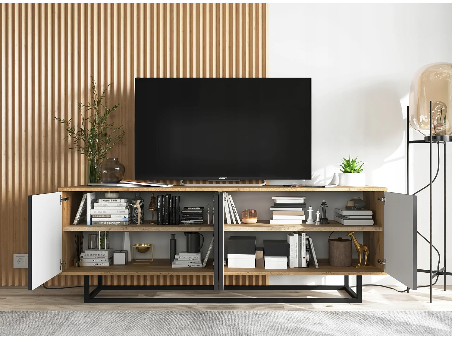 Szafka RTV NILA 3 150 dąb wotan/czarna mat