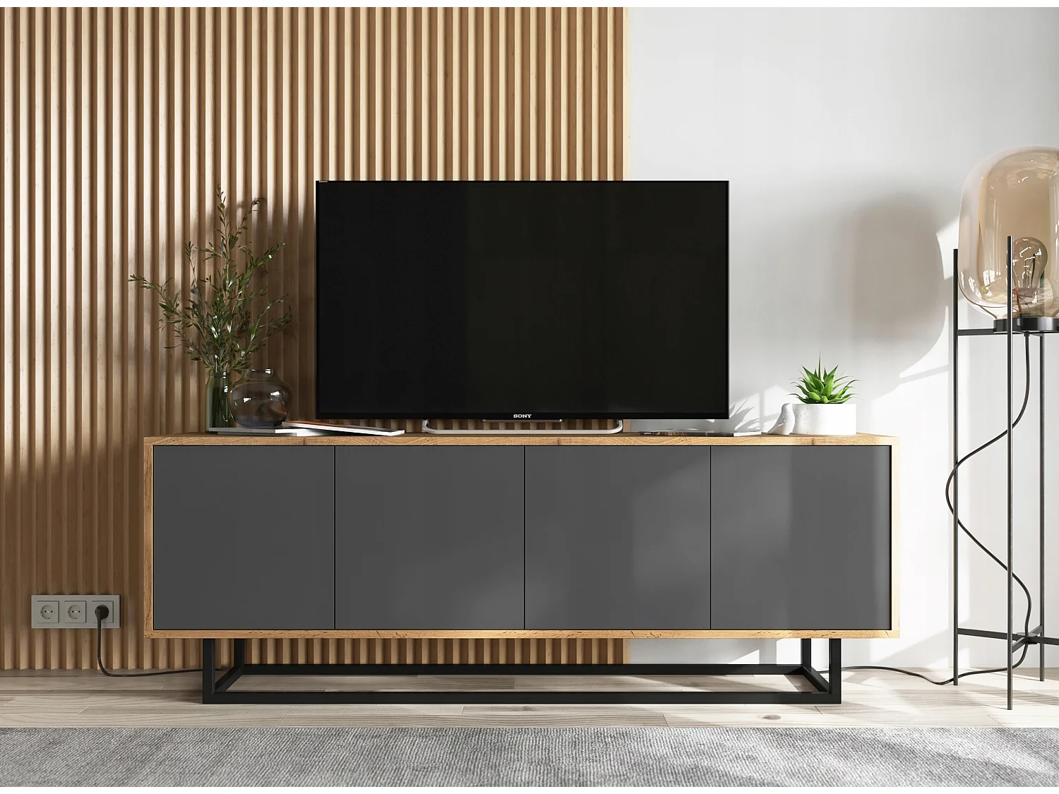 Szafka RTV NILA 3 150 dąb wotan/grafit mat